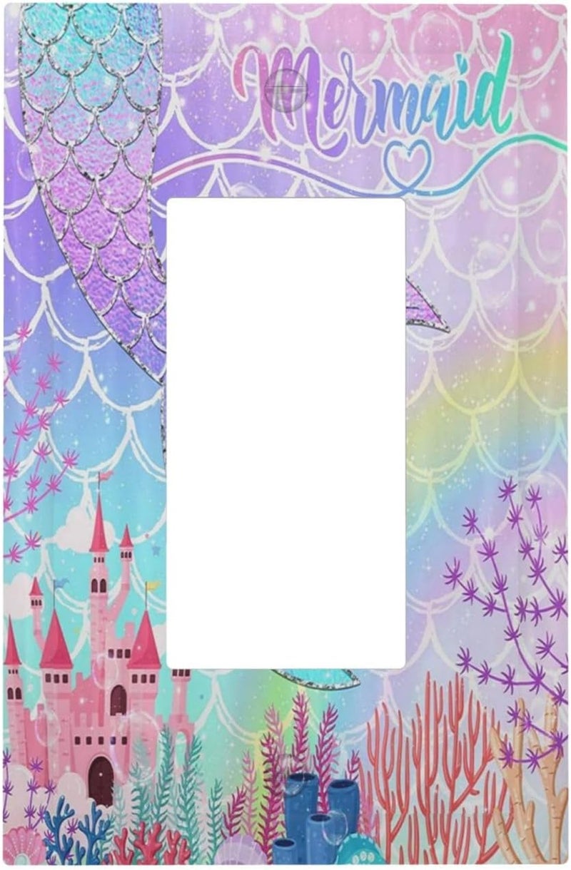 Sghxwp Silvery Glitter Cute Mermaid Tail Fantasy Castle 1 Gang Rocker Light Switch Covers Single Decora Outlet Wall Plate Decorative Switchplate Faceplate GFCI for Kidroom Nursery Bedroom Kitchen Decor - Image 1